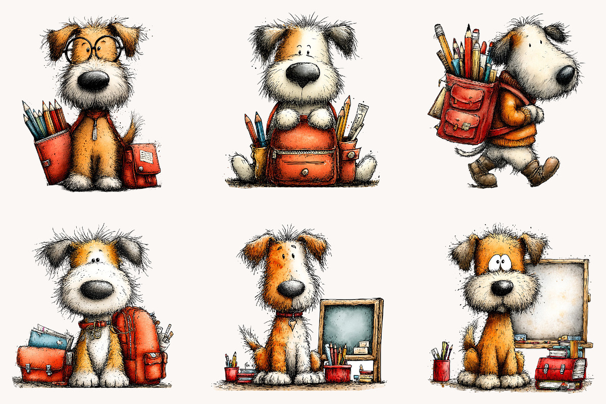 Cute Back to School Dog Clipart, a Seasonal Illustration by Designworld (Photo 3 of 8)