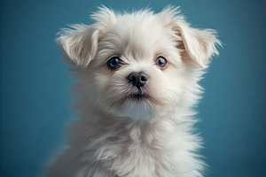 Cute funny white puppy dog image, a Photo by ComfortQ