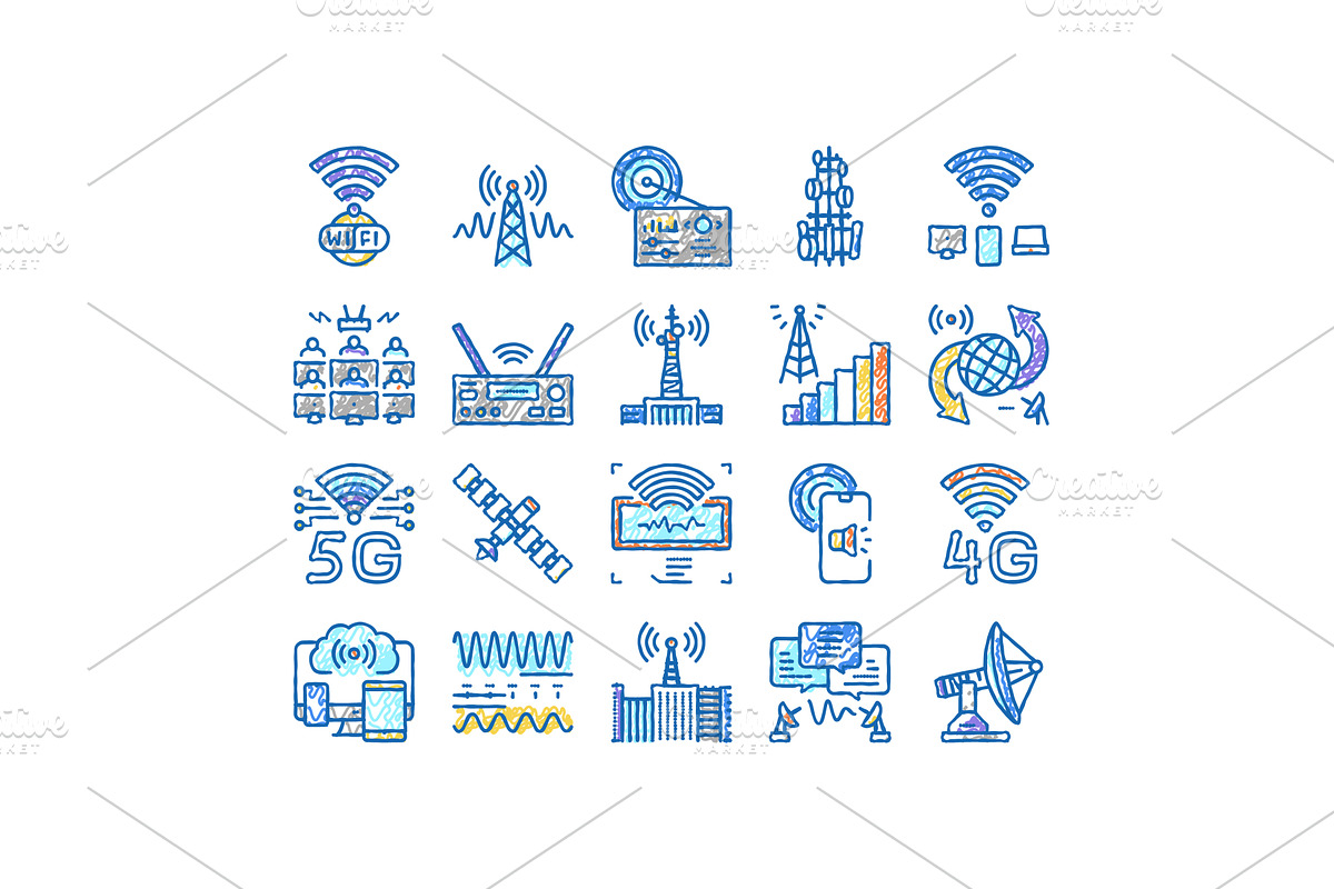 Telecommunication Technology Icons, an Object Illustration by pikepicture