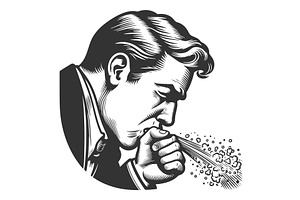 man sneezing into hand vector, a Healthcare Illustration by AlexArt