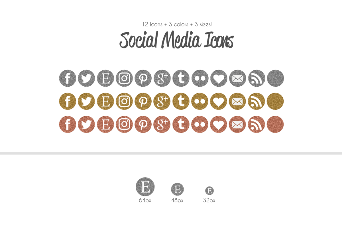 11 Metallic Glitter Social Icons, an Icon by Em & Dash