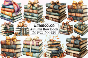 Autumn Bow Book Stack Clipart, an Illustration by CraftArtStudio