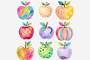 Watercolor Folk Art Apple Clipart, a Seasonal Illustration by Tanya Kart (Thumbnail 6 of 10)