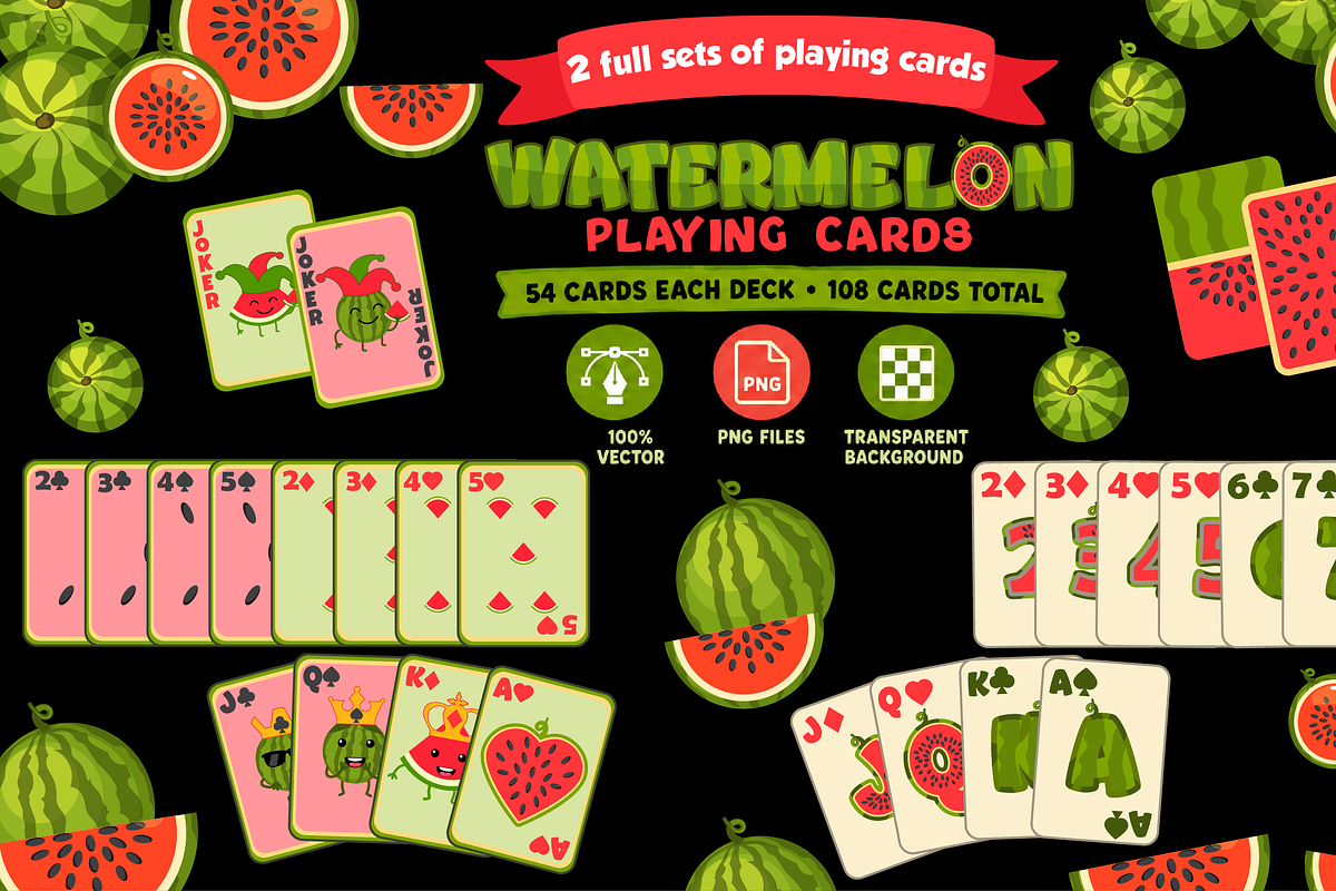 2 full sets Watermelon Playing Cards, an Object Graphic by BabySofja (Photo 1 of 5)