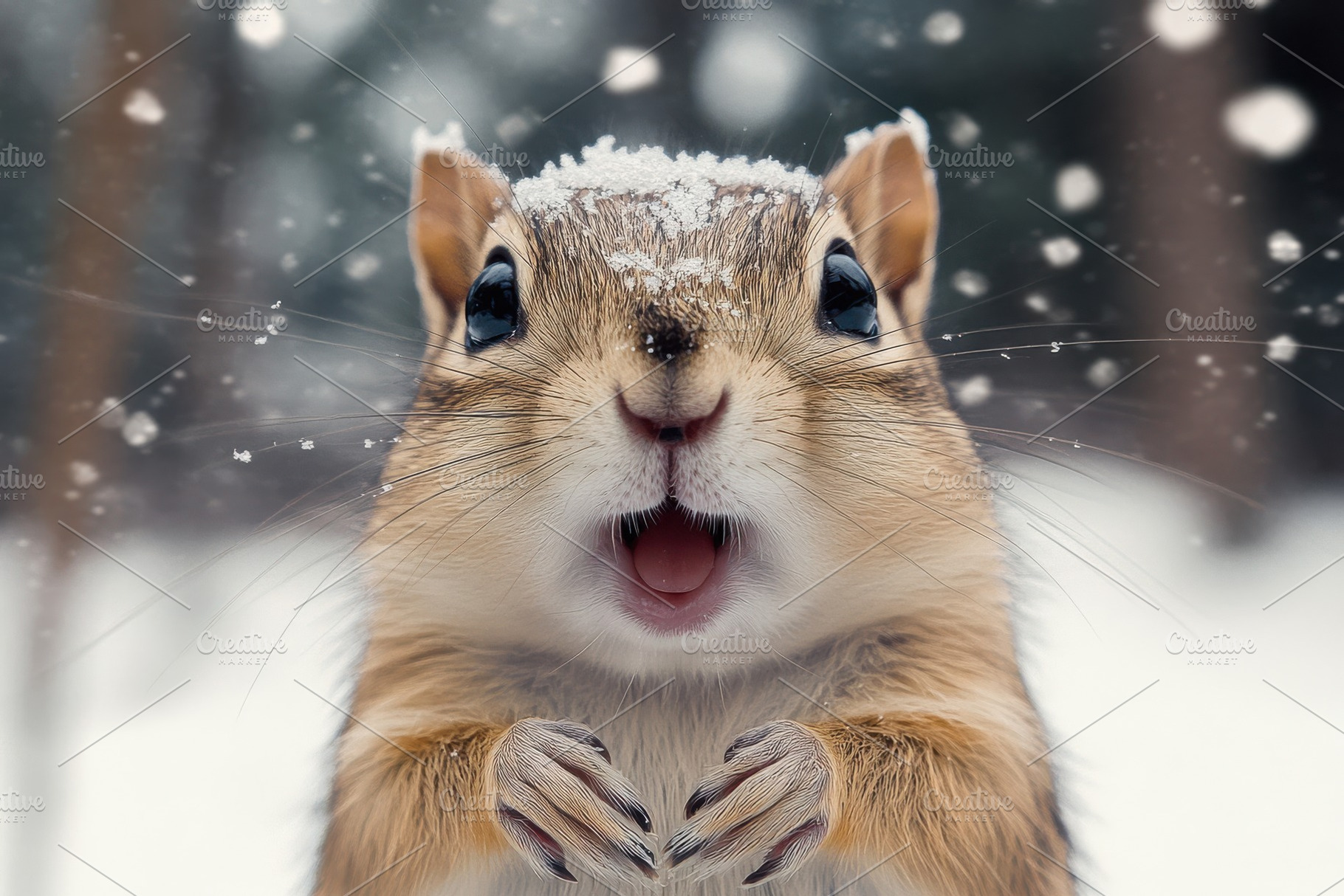 Adorable Chipmunk Snow Surprise Wint, an Animal Photo by Pixeness Studio