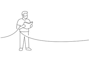 Bearded man reading a book connected, an Education Illustration by GraphiShop