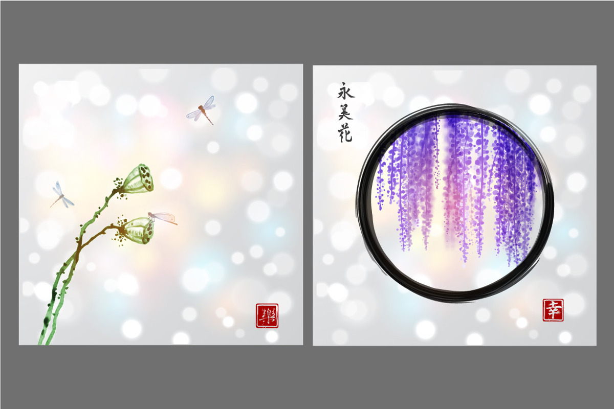 Japanese painting sumi-e. Flowers, a Decorative Illustration by Elina_Li (Photo 14 of 15)