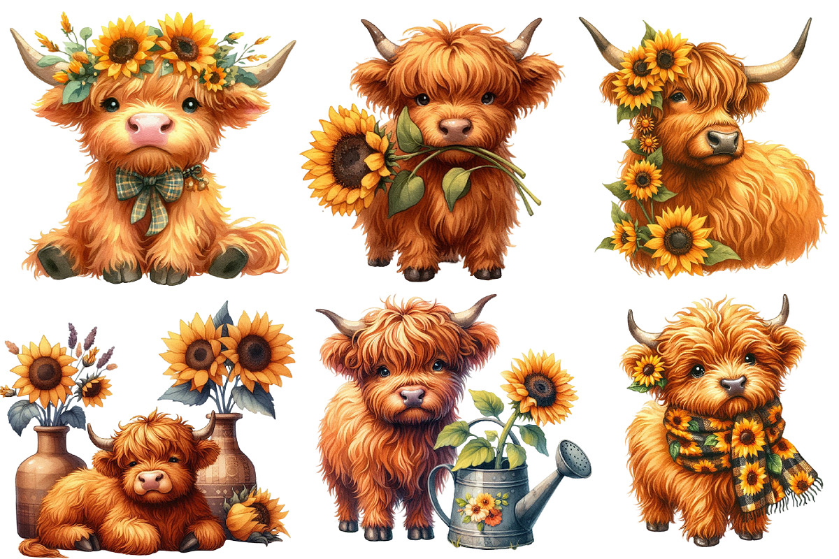 Highland Cow with Sunflowers, an Illustration by Designworld (Photo 4 of 7)