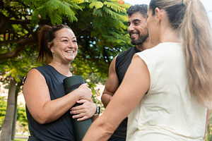itness friends talking after outdoor workout in park,, a Sports & Recreation Photo by etorres69