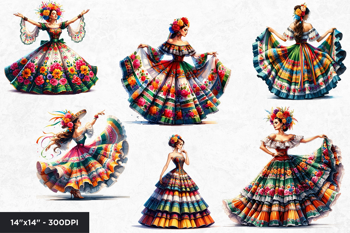 Mexican ballerinas Clipart Set, a Person Illustration by ThatsDesignArt (Photo 8 of 10)