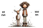 Whimsical Floral Girl & Deer Clipart, an Animal Illustration by GiraffeCreative (Thumbnail 13 of 20)