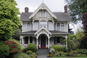 A beautiful Victorian-style Queen Anne house style with intricate architectural, an Architecture Photo by Textures & Backgrounds