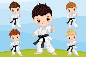 Vector Little Boy Practicing Karate