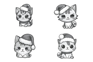 Cartoon Christmas Cats Set 1