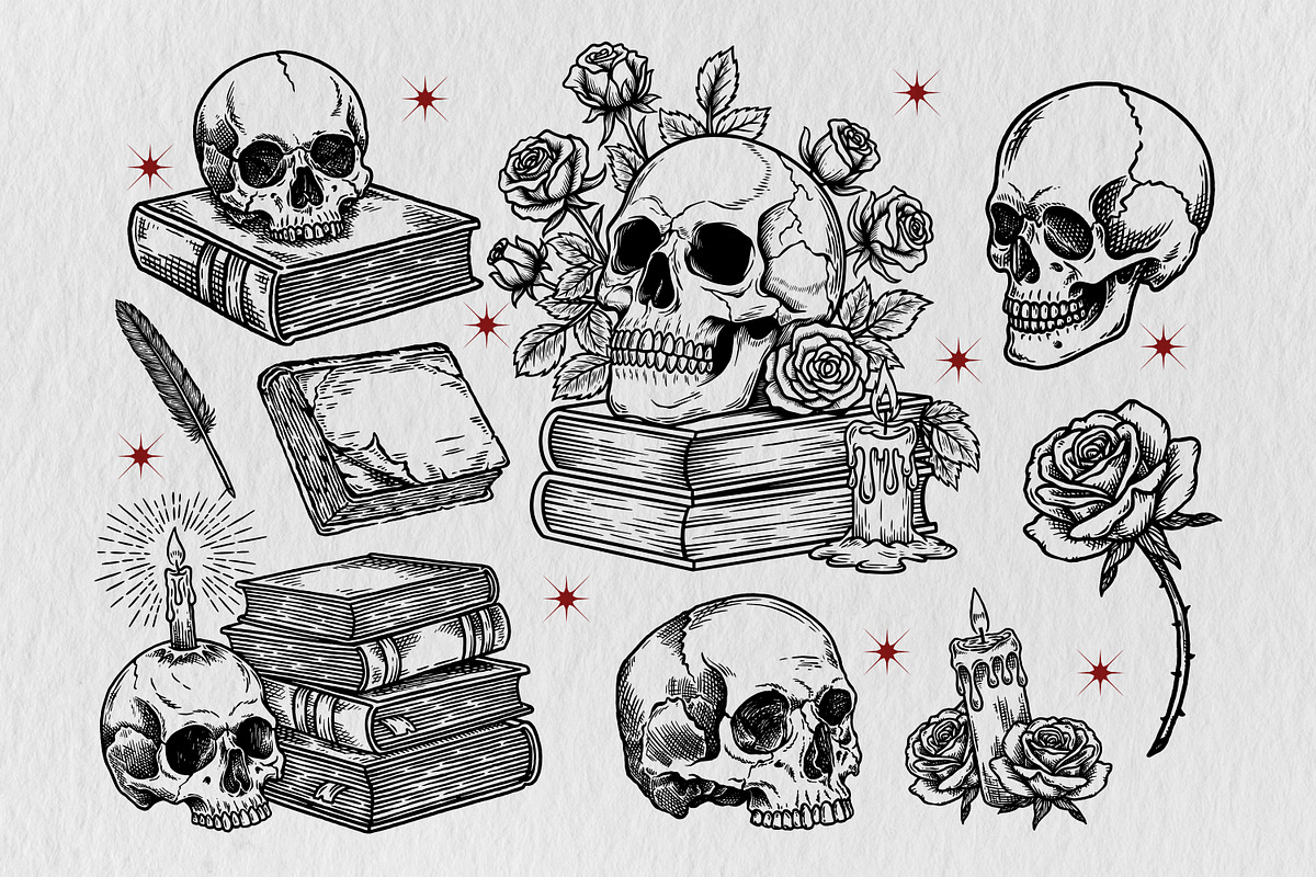 Skull Reader Illustration Bundle, an Illustration by Tekuni (Photo 3 of 13)