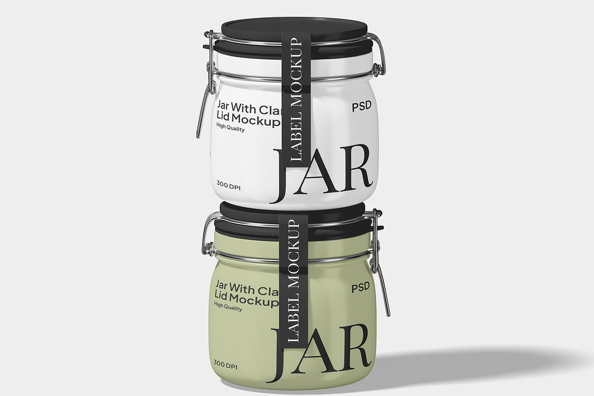 Jar With Clamp Lid Mockup, a Packaging Mockup by Unerispace (Photo 2 of 5)