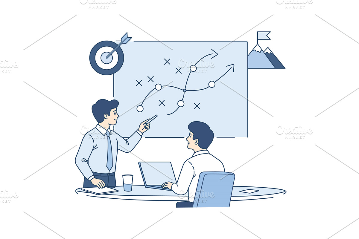 Businessman pointing at a project, a Person Illustration by Artsaba Family