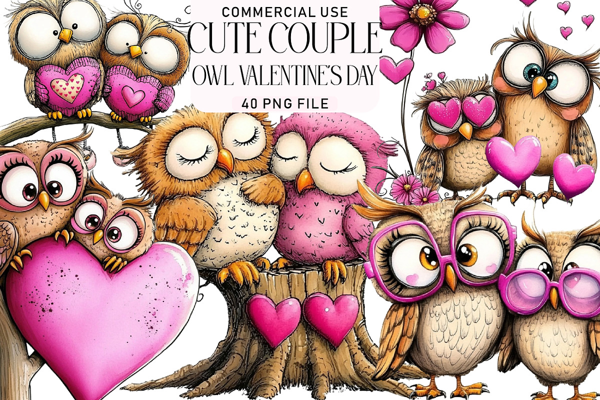 Cute Couple Owl Valentine's Day Clip, an Illustration by Daily.Designs (Photo 1 of 5)