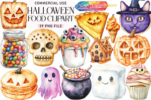 Watercolor Halloween Food Clipart, an Illustration by Daily.Designs