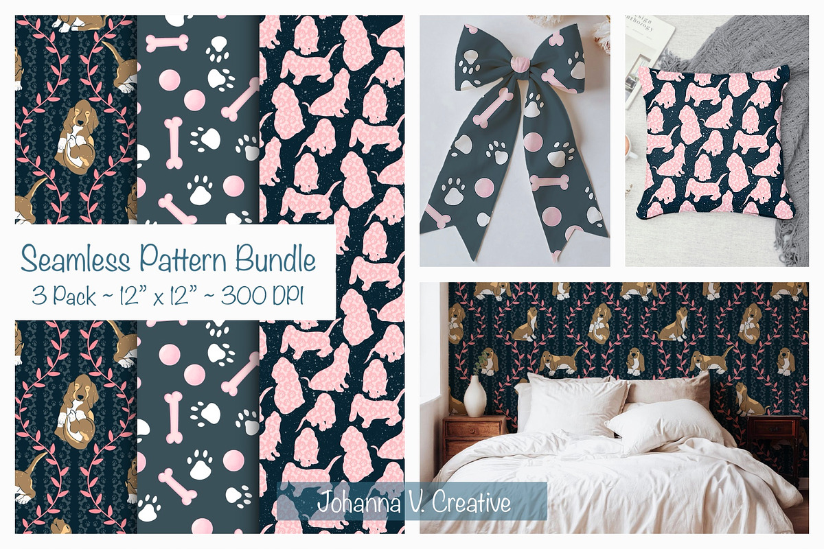 Cute Dog and Paw Print Patterns, an Illustration by Johanna V. Creative (Photo 1 of 4)
