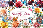 Watercolor Butterfly and Roses, an Illustration by CreationArt (Thumbnail 1 of 6)