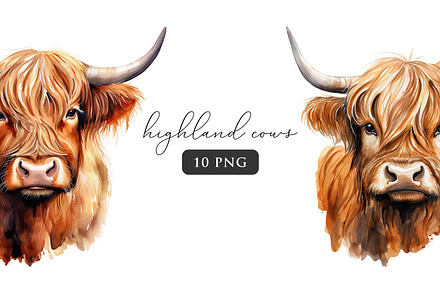 Watercolor Highland Cows Clipart, an Animal Illustration by PaintPixelCo