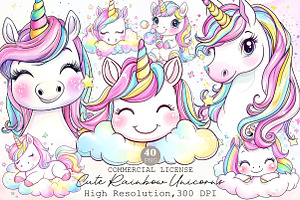 Cute Rainbow Unicorns Clipart, an Illustration by Sublimation Artist