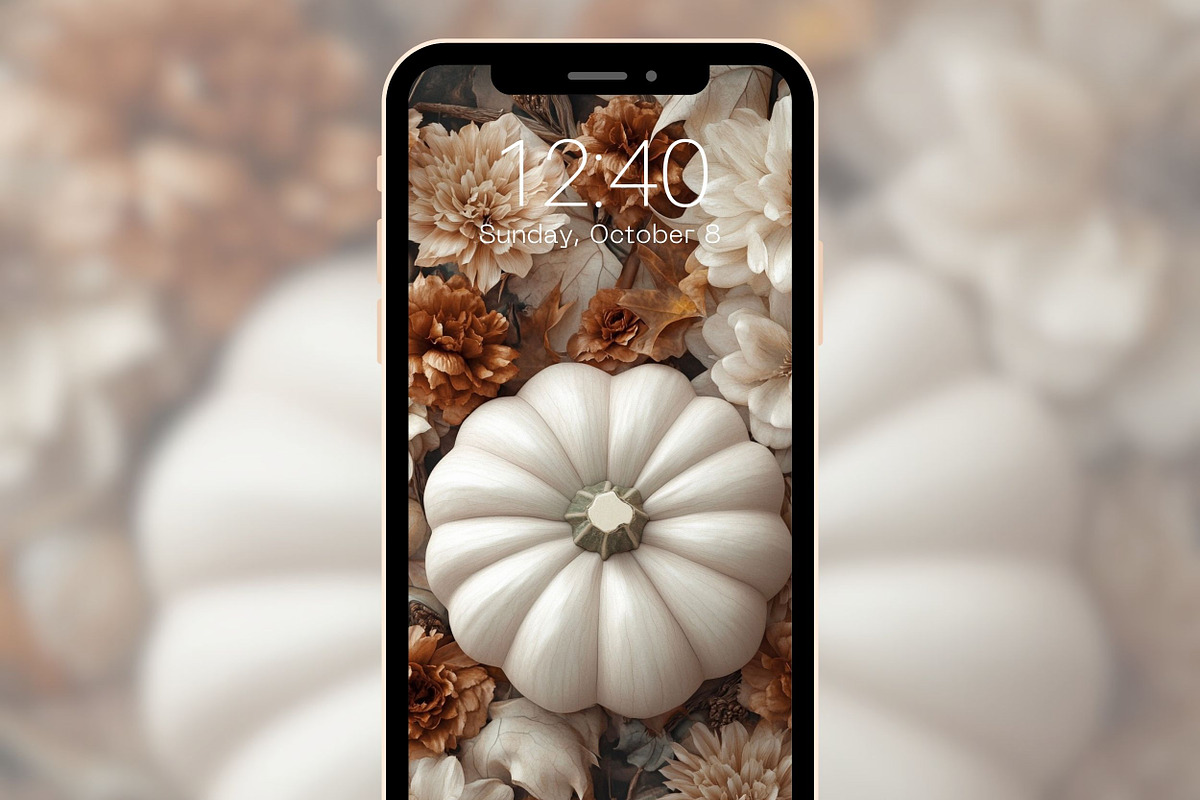 White Pumpkin Fall phone wallpaper, a Graphic by Kalindiprints (Photo 4 of 6)