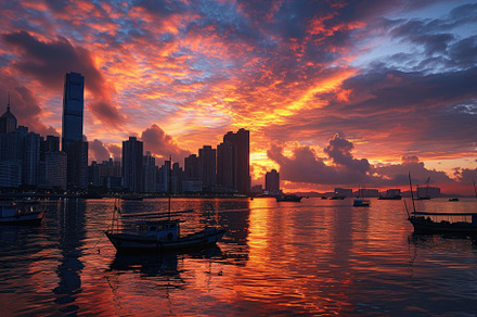A stunning sunset illuminates the ci, a Photo by Iftikhar Alam