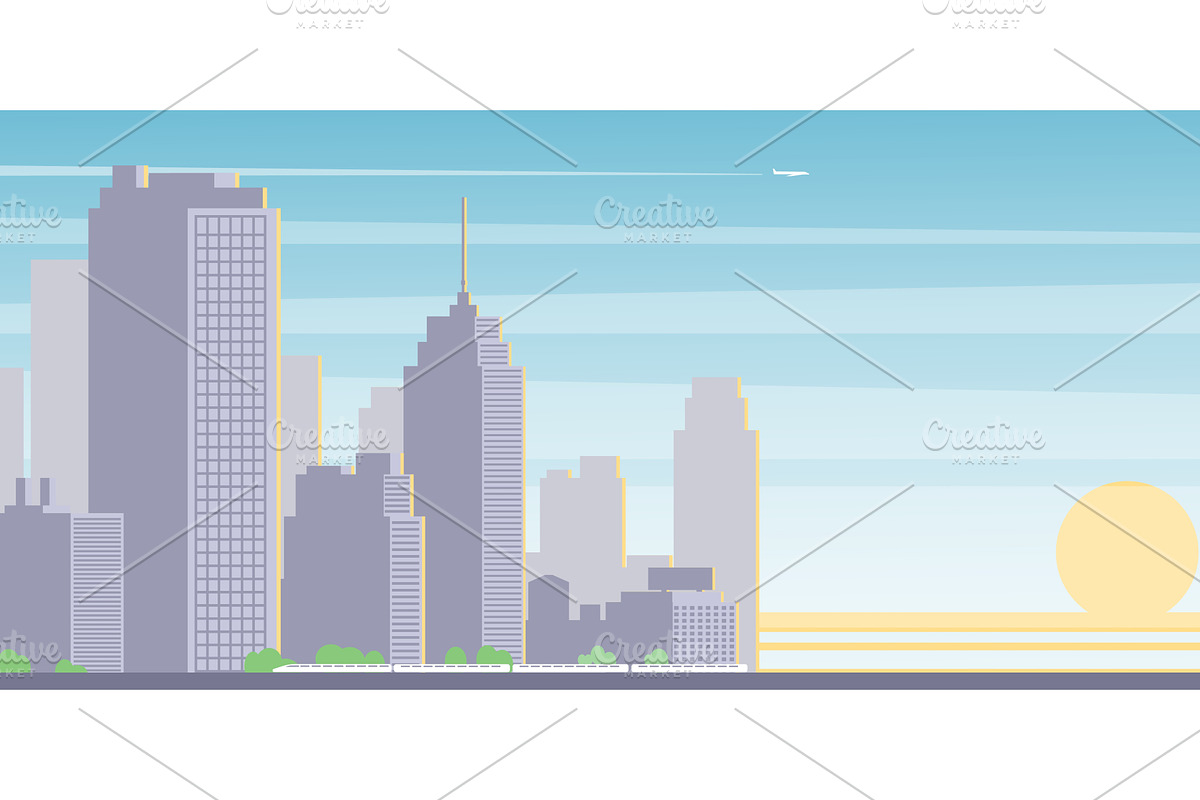 Cityscape with silhouettes of, an Object Illustration by Vectorbuum