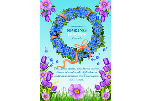 Vector Spring Greeting Card Wishes And Flowers