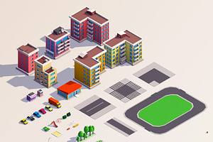 Cartoon Low Poly City Block 1