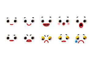 3d cartoon faces elements. Funny, an Object Illustration by YummyBuum