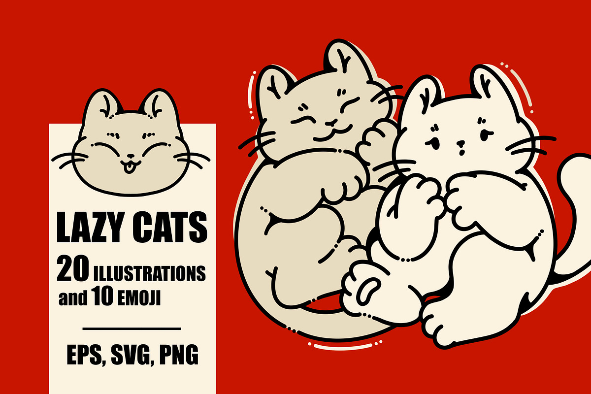 Lazy cute cats. Lineart collection, an Animal Illustration by heyXeni (Photo 1 of 11)