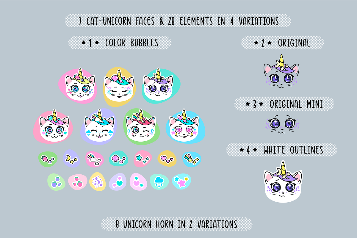 Kawaii cats | Clipart & patterns, an Illustration by TaniCreatures (Photo 7 of 11)
