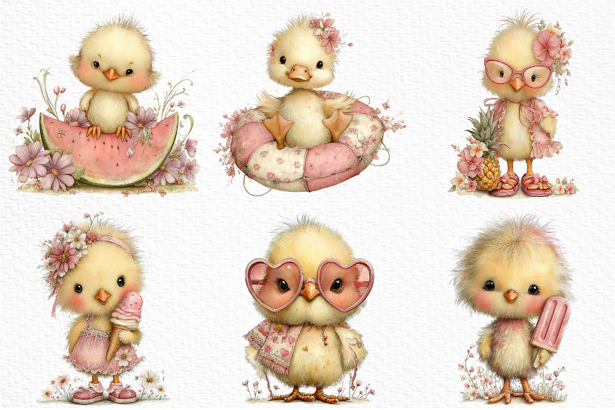 Whimsical Summer Chick Clipart, an Illustration by Craft Nest (Photo 4 of 12)