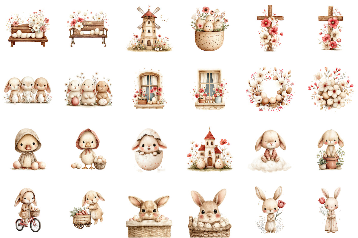 Watercolor Boho Easter Clipart Bundl, an Illustration by Sublimation Artist (Photo 3 of 7)