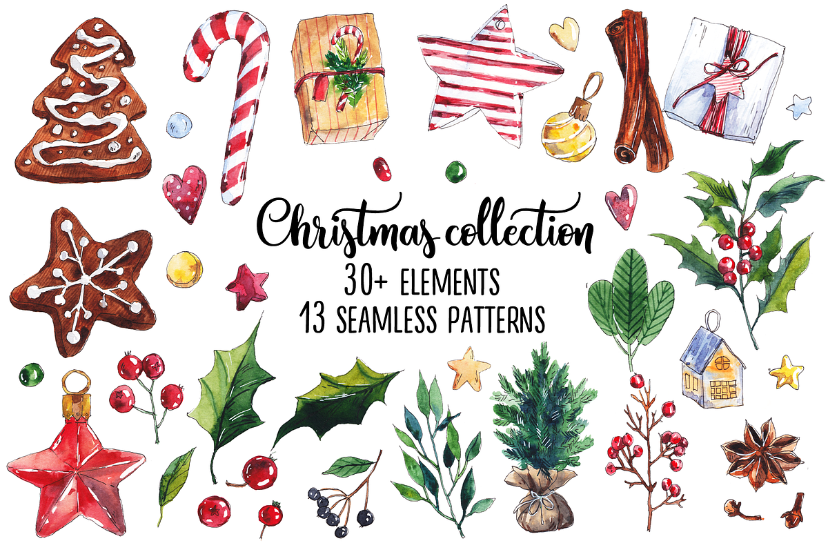 Watercolor  Christmas collection, an Illustration by martynmarin (Photo 1 of 7)