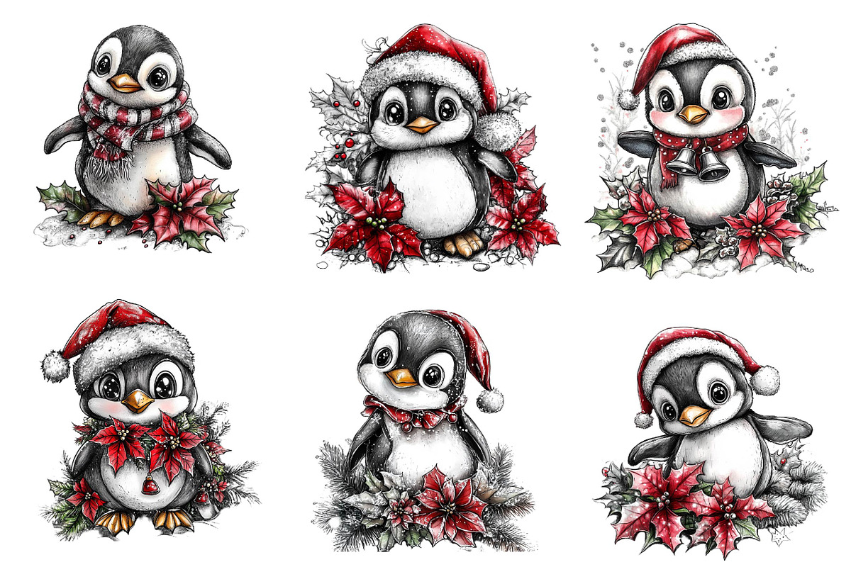 Winter holiday Penguin clipart, an Illustration by CreationArt (Photo 3 of 5)