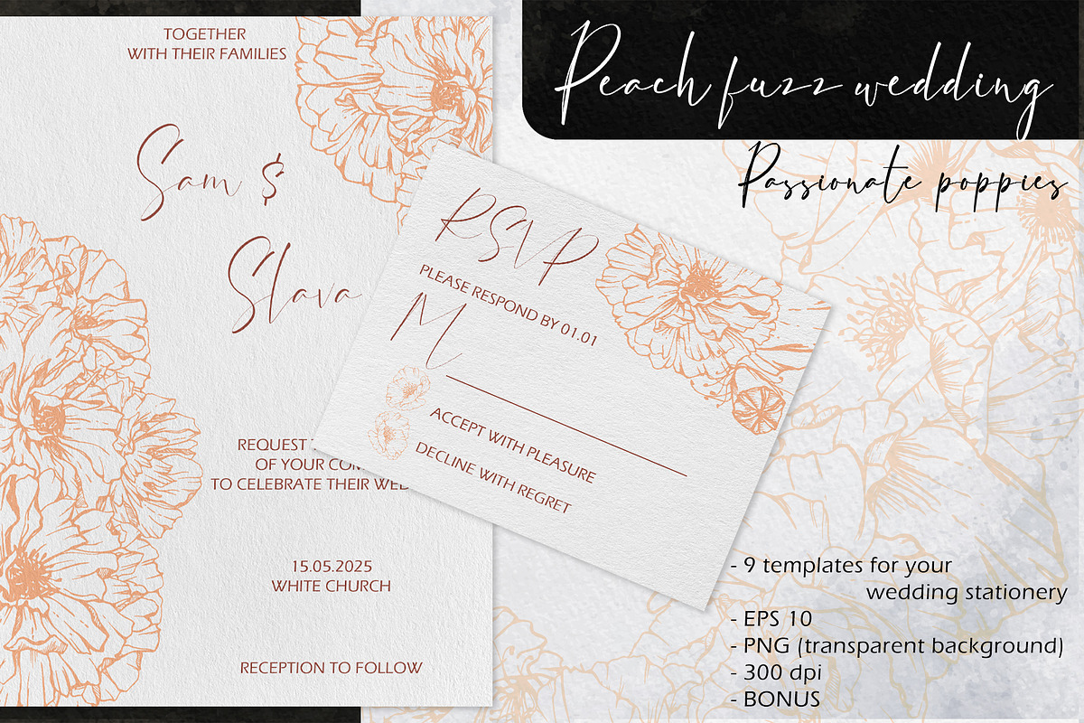 Peach fuzz wedding: Passionate poppy, a Stationery Template by MsFlaffy (Photo 1 of 8)