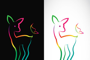 Vector Of Deer And Butterfly. Animal