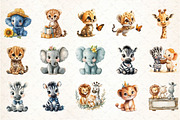Watercolor Cute Safari Animals Png, an Illustration by DreamCafeArt (Thumbnail 2 of 5)