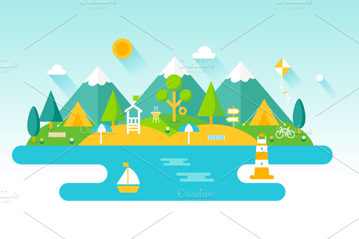 Beach, Mountains, Outdoors, an Illustration by Julia Batsheva