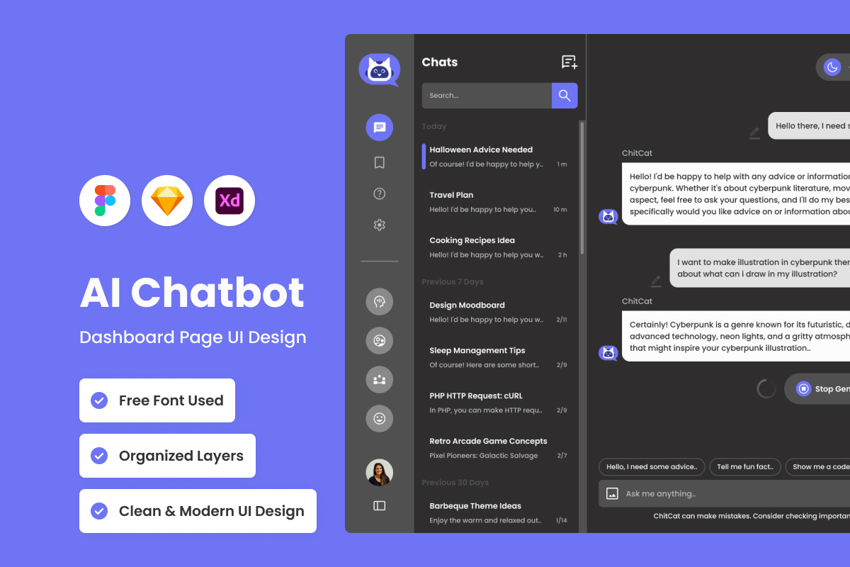 ChitCat - AI Chatbot Dashboard V1, an UI Kit Template by twinstd