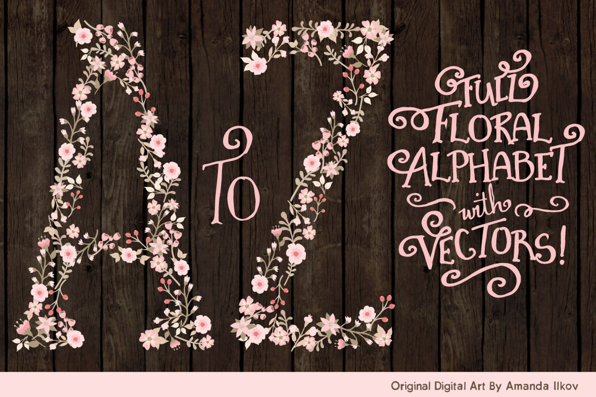 Soft Pink Floral Alphabet Vectors, an Illustration by Amanda Ilkov (Photo 3 of 5)