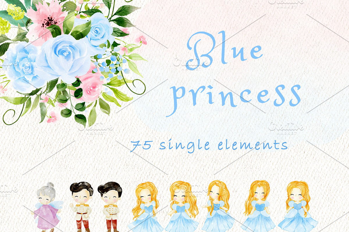 Blue Princess watercolour clipart, a Decorative Illustration by heyiamalice (Photo 6 of 13)