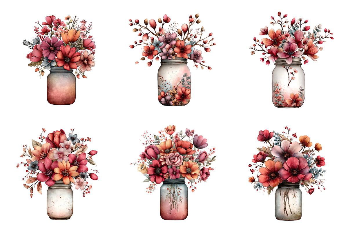 Whimsical spring mason jar clipart, an Illustration by SinaCreation (Photo 3 of 11)