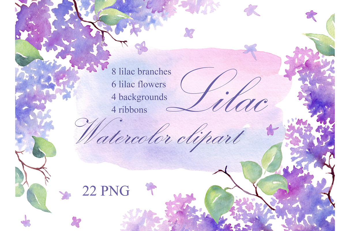 Watercolor lilac clipart png, an Illustration by Alena Kurian (Photo 1 of 2)