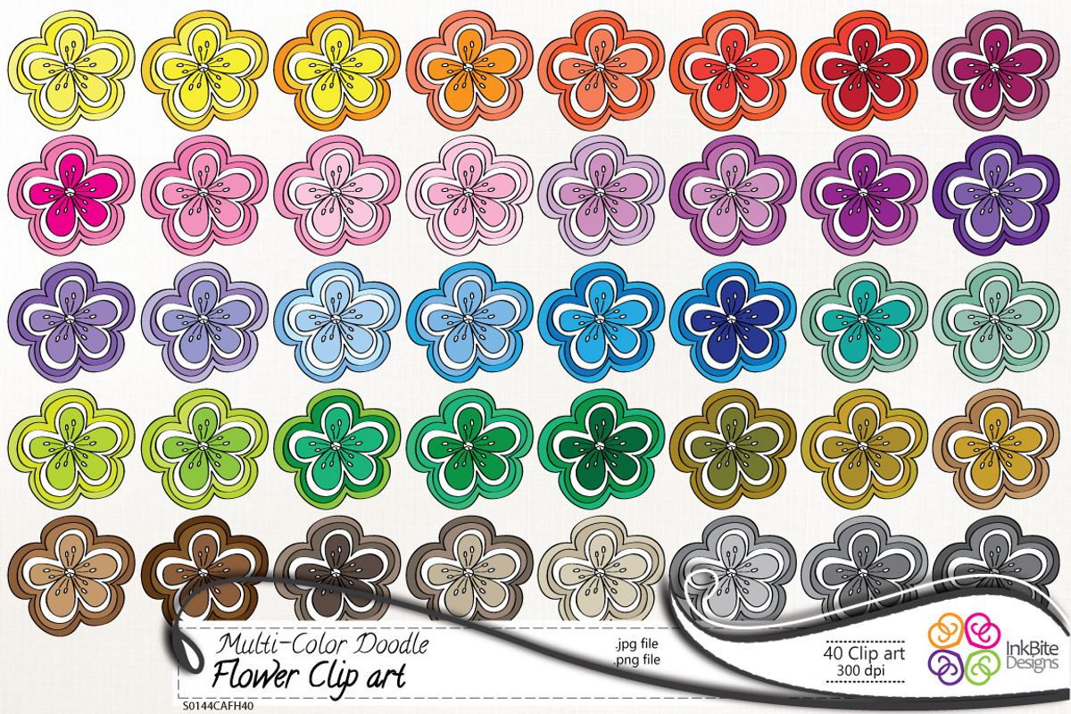 Multi-Color Doodle Flower Clip art, an Illustration by InkBite Designs