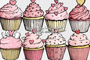 Valentine Day Cupcake Clipart, a Seasonal Illustration by Rose Art (Thumbnail 1 of 8)